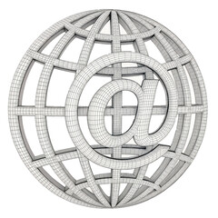 Leinwandbilder - wireframe globe with at symbol represents global internet connectivity and communication. design is intricate, showcasing networked world concept, emphasizing digital interaction