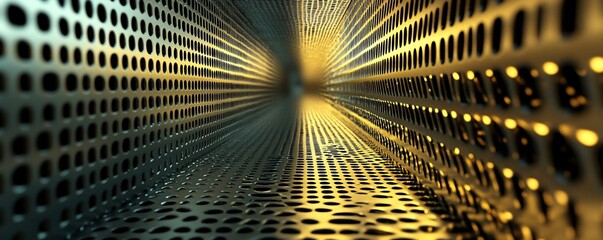 Aufkleber - Golden light illuminating perforated metal tunnel background