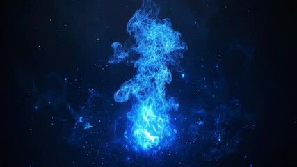 Poster - Ethereal Blue Fire Effect with Magical Swirls and Cosmic Sparkles in Dark Background