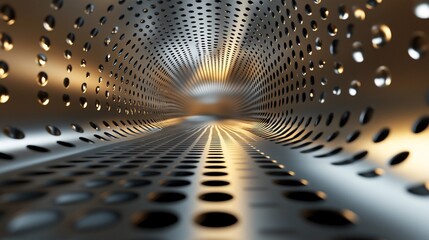Aufkleber - Perforated metal tunnel with warm light glowing at the end