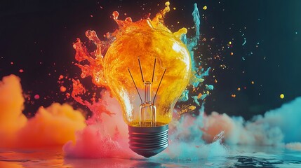 Poster - Vibrant Colorful Lightbulb Explosion Abstract Art Digital Painting Creative Energy Innovation Design Graphic Idea Background Illustration Artistic Visual Modern Style Technology Future Concept        