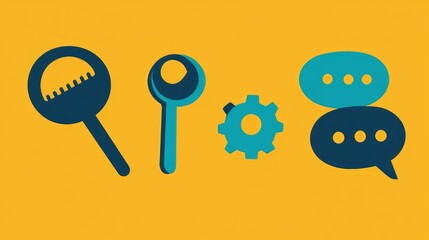 Poster - Clip art symbols of tech support services with gear, chat bubble, and wrench icons