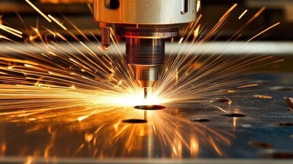 Poster - Close-up of a CNC machine performing high-precision cuts on metal components in an industrial automation process