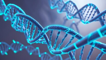 Poster - a captivating display of a double helix DNA structure, illuminated with vibrant blue hues, set against a dark background