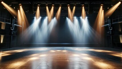 Poster - Dramatic Stage Lighting with Bright Beams and Dim Background for Performance and Event Settings