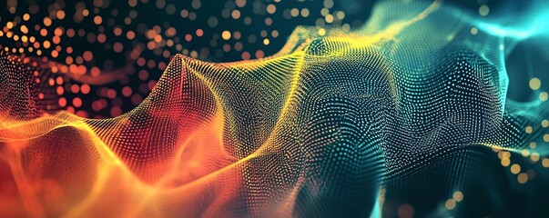 Fototapete - Abstract colorful particle background flowing in cyberspace