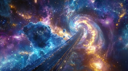 Wall Mural - A cosmic bridge leading through a colorful and swirling nebula