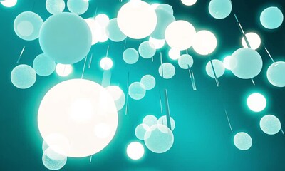 Poster - Dynamic glowing spheres floating from a radiant blue background made with Generative AI technology