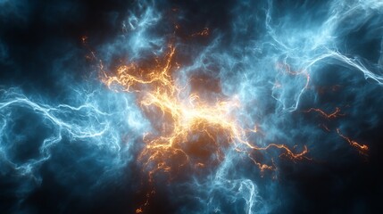 Poster - abstract blue and orange energy plasma fiery background digital art modern design futuristic technol