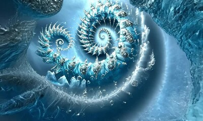 Poster - Dynamic abstract blue spiral stripes flowing elegantly in smooth motion made with Generative AI technology