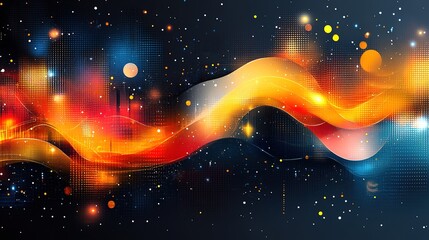 Poster - Abstract Cosmic Waveform: Glowing Orange and Red Energy Flow