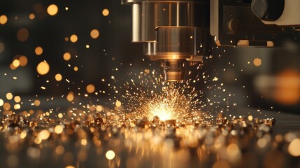Poster - Industrial press machine in action shaping raw metal materials under extreme pressure