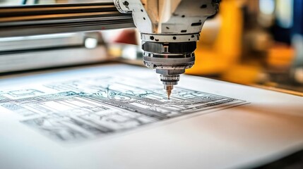 Poster - Laser engraving machine etching designs on metal parts during the manufacturing process