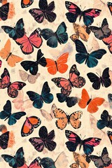 Aufkleber - Colorful butterflies flying seamless pattern on light background
