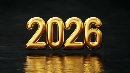 Poster - Shiny Golden Numbers Representing the Year 2026 Reflecting in Dark Water Surface with Soft Light