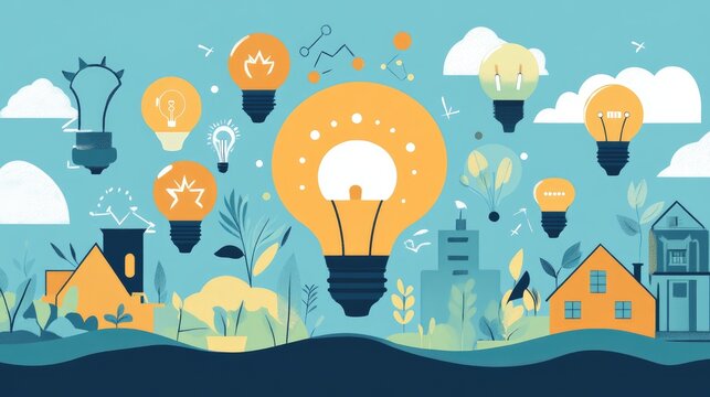 Tech clip art showing energy-saving gadgets like smart plugs and efficient LED lights