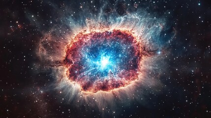 Poster - Stunning Cosmic Nebula Colorful Space Background Vibrant Galaxy Starscape Celestial Explosion Bright Nebulae Deep Space Exploration Universe Astronomy Science Fiction Fantasy Art Red Blue Orange      
