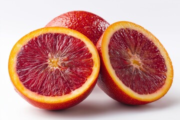 Wall Mural - Freshly cut blood oranges isolated on white background