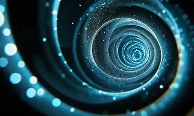 Wall Mural - endless spiral of luminous blue particles swirling in black space made with generative ai technology