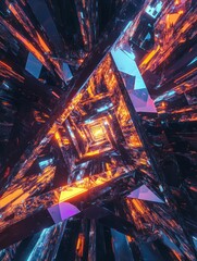 Poster - Dimensional Passage: Abstract Geometric Tunnel with Luminous Core Exploration