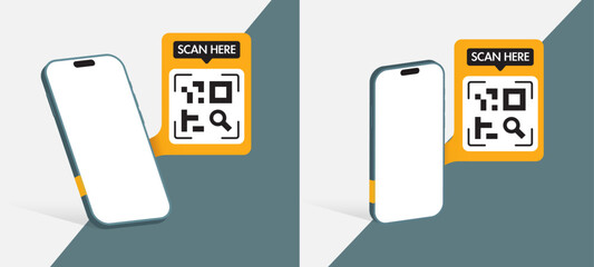 Poster - Modern QR Code Scan Label with Smartphone Mockup – Vector Template for Apps, Flyers, Posters, Banners and Presentations. Vector.