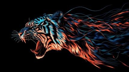  Roaring Tiger, Abstract Artistic Silhouette