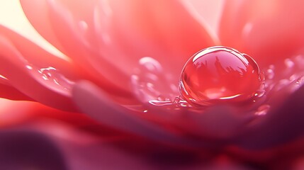 Poster - Pink Flower Petal with Water Droplet Macro Photography