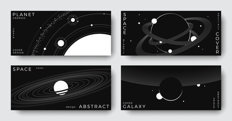 Wall Mural - set of abstract space horizontal backgrounds. line art galaxy, universe, planet, solar system. scien