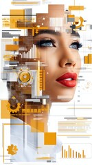 Poster - Abstract Double Exposure Woman Portrait with Digital Elements Representing Leadership and Business Concepts