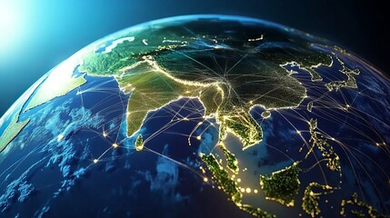 Poster - global network connections asia digital world map earth planet international communication technolog