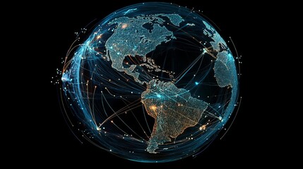 Poster - global network connections digital earth abstract technology background illuminated world map futuri