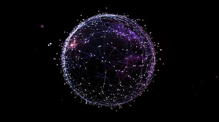 Poster - Abstract Purple and Blue Digital Sphere Network Connections Futuristic Technology Global Data Visualization Modern Elegant Design Background Illustration for Web Design and Presentation Dots Dark Glow