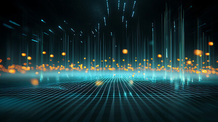 Fototapete - Dynamic light display virtual space digital art futuristic environment bird's eye view interactive concept