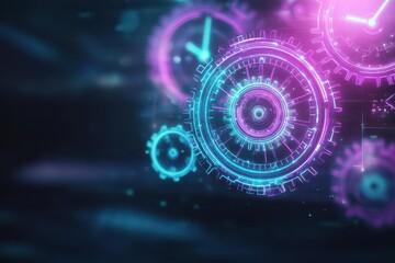 Poster - Intricate Clock Design Featuring Luminescent Gears Exuding an Enigmatic Aura in a Darkened Setting Creating a Captivating and Mysterious Atmosphere
