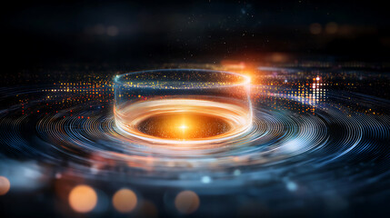 Fototapete - Dynamic visualization of cosmic energy patterns digital realm abstract art futuristic environment top-down view scientific concept