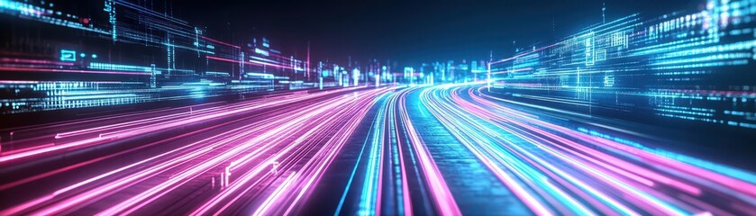Poster - Vibrant Cityscape at Night Illuminated by Colorful Neon Lights Creating a Lively Urban Atmosphere with Dynamic Energy and Modern Aesthetic