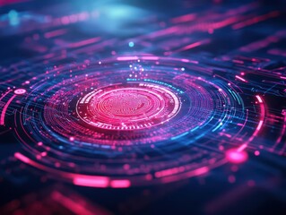 Fototapete - Futuristic Technology Background Featuring Intricate Circular Shapes with Vibrant Colors and Dynamic Patterns Creating a Modern Digital Atmosphere
