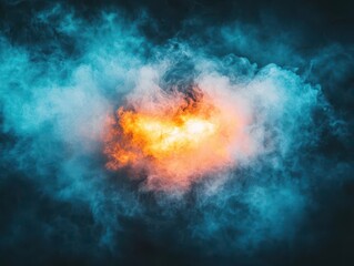 Fototapete - Vibrant Blue and Orange Smoke Clouds Swirling Together Creating an Ethereal Visual Experience in a Dreamlike Abstract Artistic Setting