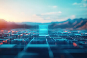 Fototapete - Intricate Computer Circuit Design Set Against a Deep Blue Background Highlighting Technological Innovation and Modern Digital Aesthetics in Electronics