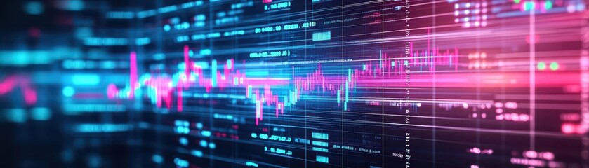 Fototapete - Vibrant Computer Screen Displaying Colorful Stock Market Trends and Data Visualizations in a Modern Workspace Setting Encouraging Financial Insights and Analysis