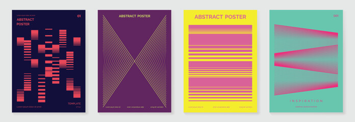 Aufkleber - Abstract line wave gradient poster background vector set. Cover template with vibrant perspective line wave in motion. Ideal design for social media, cover, banner, flyer, music, ads.