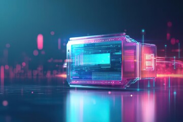 Fototapete - Vibrant Computer Display with Blue and Pink Background Creating a Dynamic and Modern Atmosphere Perfect for Creative Work or Digital Art Projects