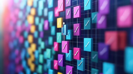Poster - Vibrant Colorful Squares Creating an Artistic Mural on a Wall Evoking Joy and Creativity in an Urban Environment with a Contemporary Aesthetic Appeal