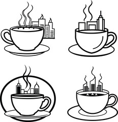 Poster - Coffee cup skyline vector icons black and white line art set