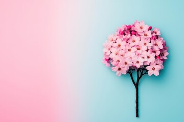 Poster - Delicate Pink Cherry Blossom Petals Gently Floating on a Dreamy Blue and Pink Background Evoking a Peaceful and Serene Spring Atmosphere of Beauty