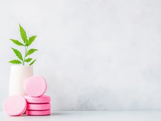 Poster - Charming Indoor Plant in Elegant White Vase Adorned with Delicate Pink Hearts Creating a Whimsical and Cheerful Home Decor Accent Piece