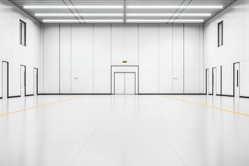 Poster - Bright and Minimalist White Room Featuring Bold Yellow Lines and an Open Door Inviting Light and Possibilities into a Modern and Airy Space
