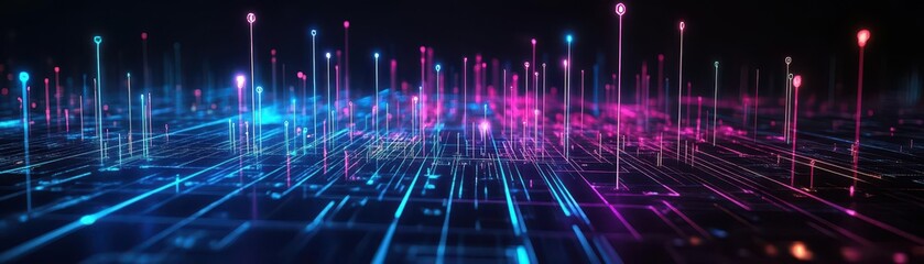 Fototapete - Futuristic Abstract Technology Background Featuring Glowing Lines and Dots Creating a Dynamic and Engaging Visual Experience with Modern Aesthetic