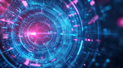 Poster - Vibrant Blue and Pink Abstract Background Featuring Circular Shape Evoking Feelings of Creativity Energy and Modern Artistic Expression in Digital Art