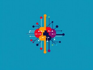 Poster - Vibrant Colorful Geometric Design on a Deep Blue Background Creating an Eye-Catching and Modern Visual Experience for Creative Projects and Designs